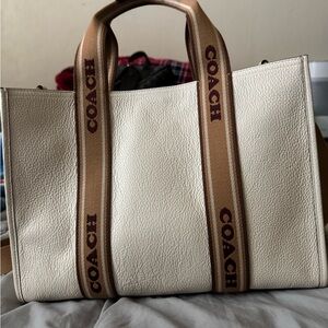 Coach Ivory Tote with Brown Accents